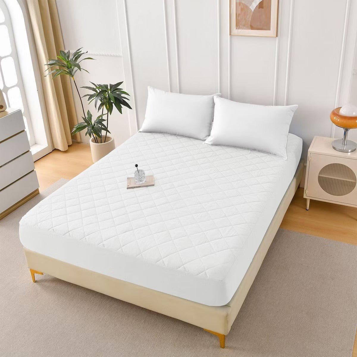 King Size Duvet Quilted Cotton Waterproof Mattress Protector Cover - Rumaisas