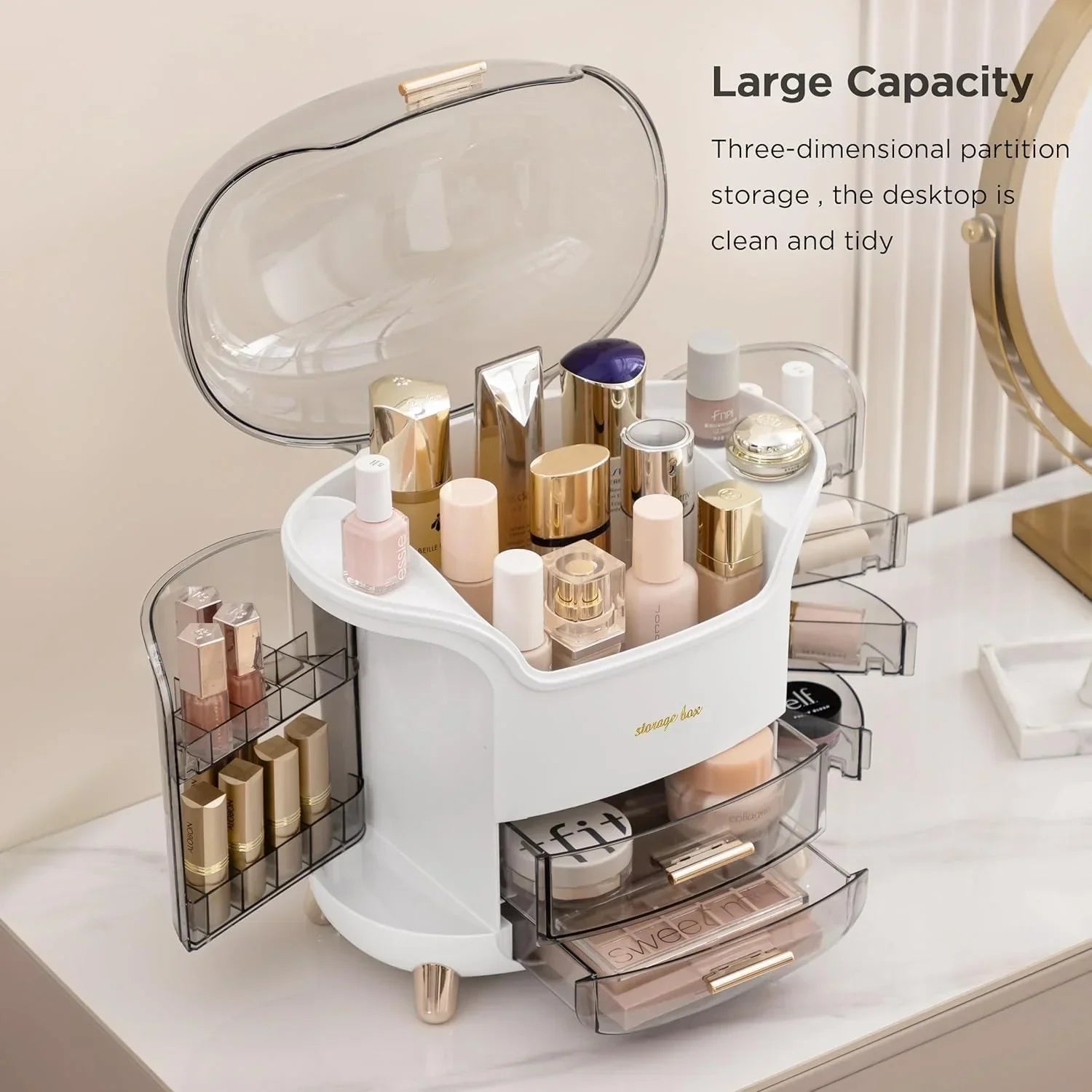 Luxury Desktop Cosmetic Organizer, Dustproof and Waterproof Makeup Vanity - Rumaisas
