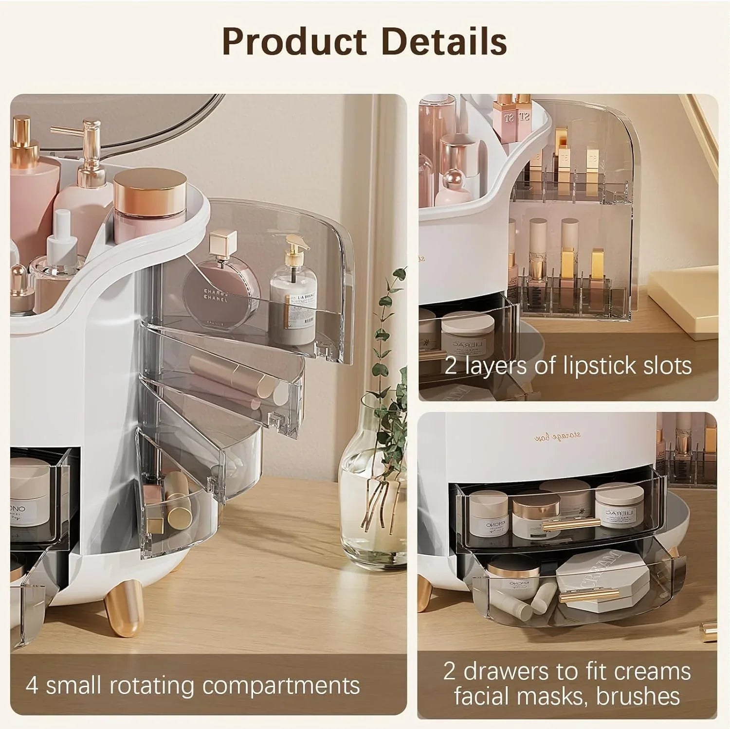 Luxury Desktop Cosmetic Organizer, Dustproof and Waterproof Makeup Vanity - Rumaisas