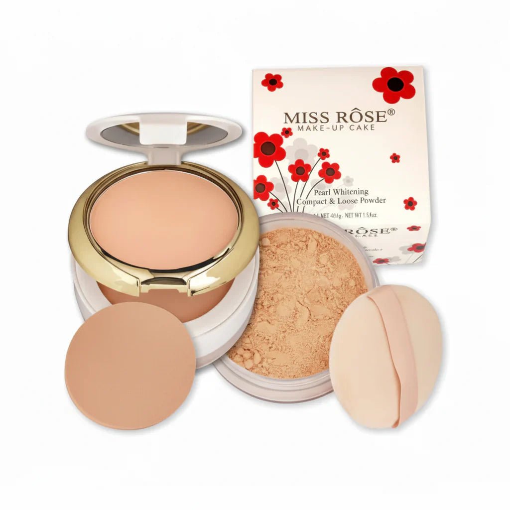 MISS ROSE (3 in 1) Professional 3D Pearl Whitening Compact & Loose Powder - 45g - Rumaisas