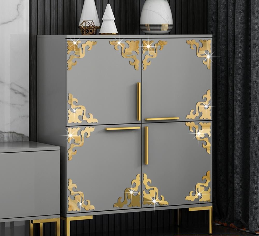 (Pack of 04 Pcs) Golden Acrylic Corner Border for Doors decor Home Decor Stickers Border Size 4 inch x 4 inch - Rumaisas