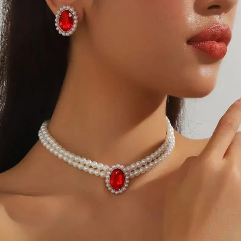 Pearl & Crystal Rhinestone Jewelry Set - Rumaisas