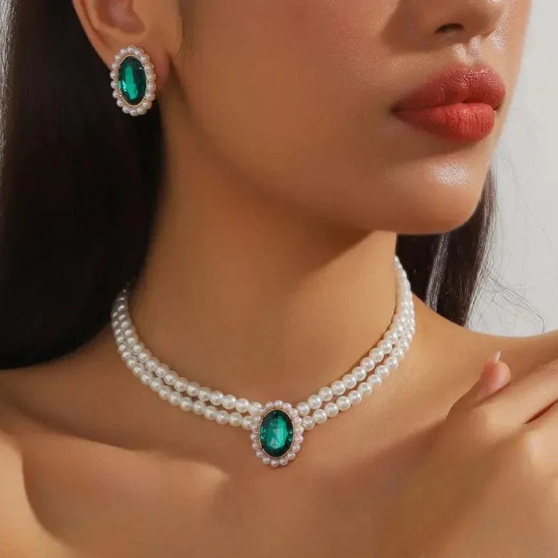 Pearl & Crystal Rhinestone Jewelry Set - Rumaisas