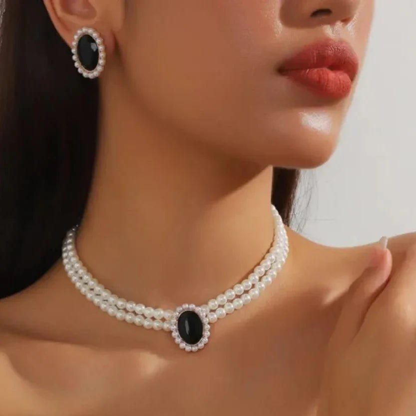 Pearl & Crystal Rhinestone Jewelry Set - Rumaisas