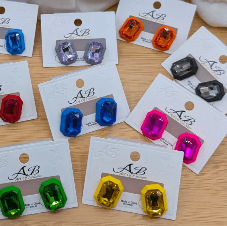 Rectangular Faceted Crystal Stud Earrings - Rumaisas