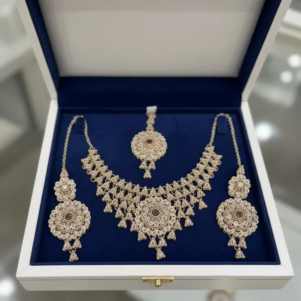 Rose Bridal Color Necklace Set with Earrings & Tikka - Rumaisas
