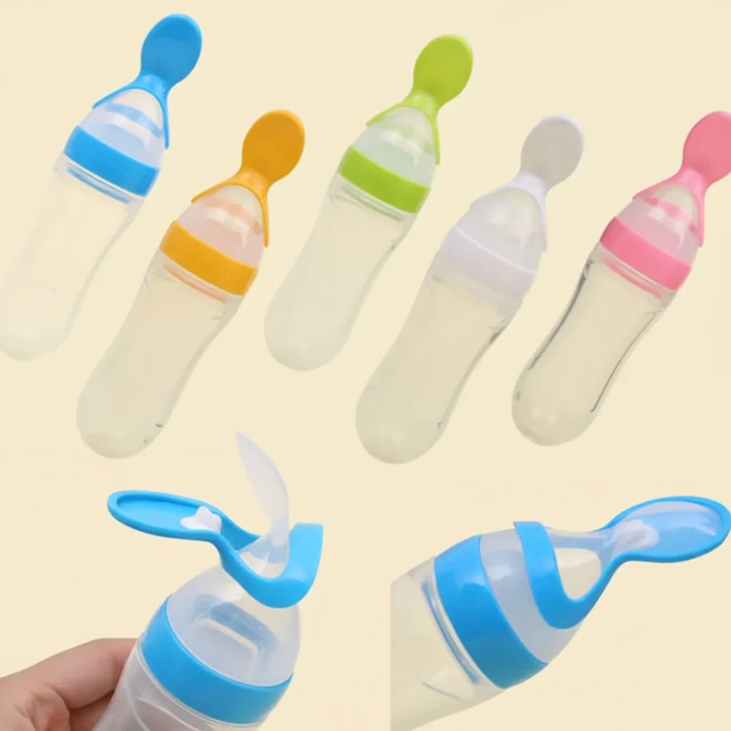 Silicone Baby Feeder Squeeze Feeding Bottle With Spoon - 90ml - Rumaisas