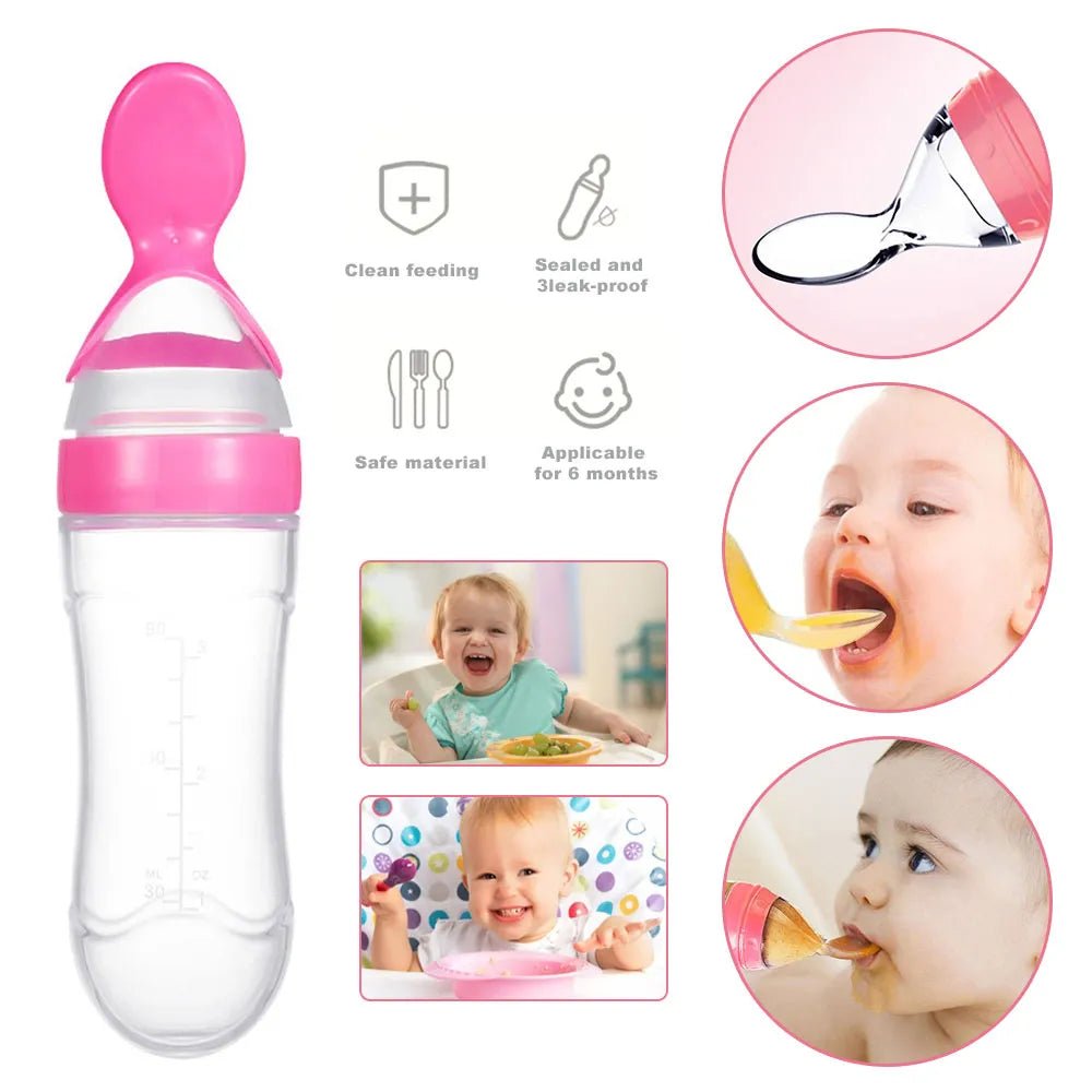 Silicone Baby Feeder Squeeze Feeding Bottle With Spoon - 90ml - Rumaisas