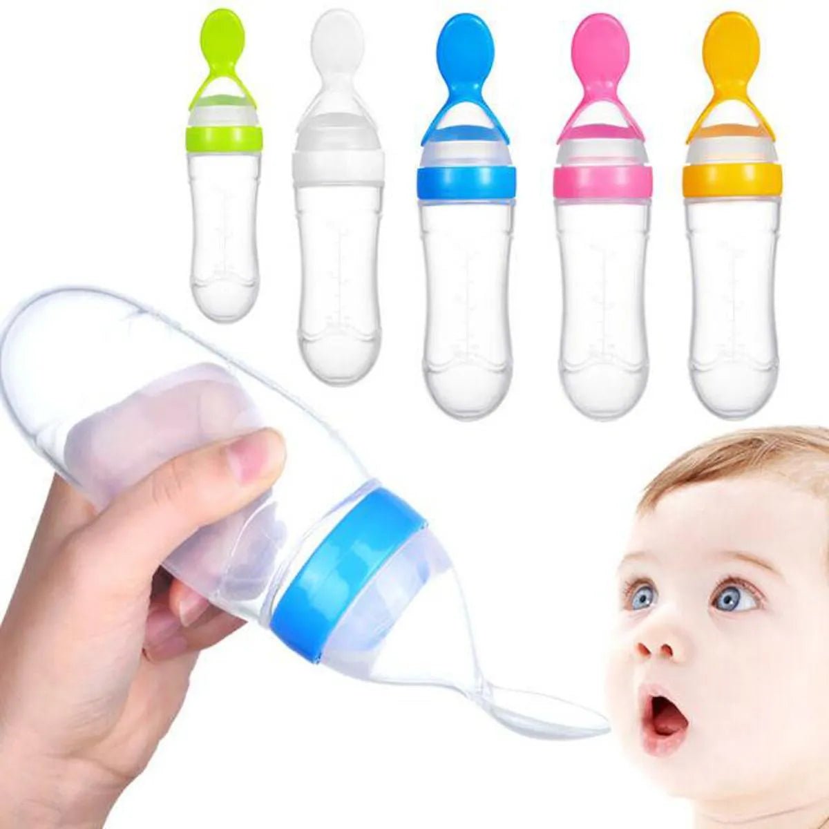 Silicone Baby Feeder Squeeze Feeding Bottle With Spoon - 90ml - Rumaisas