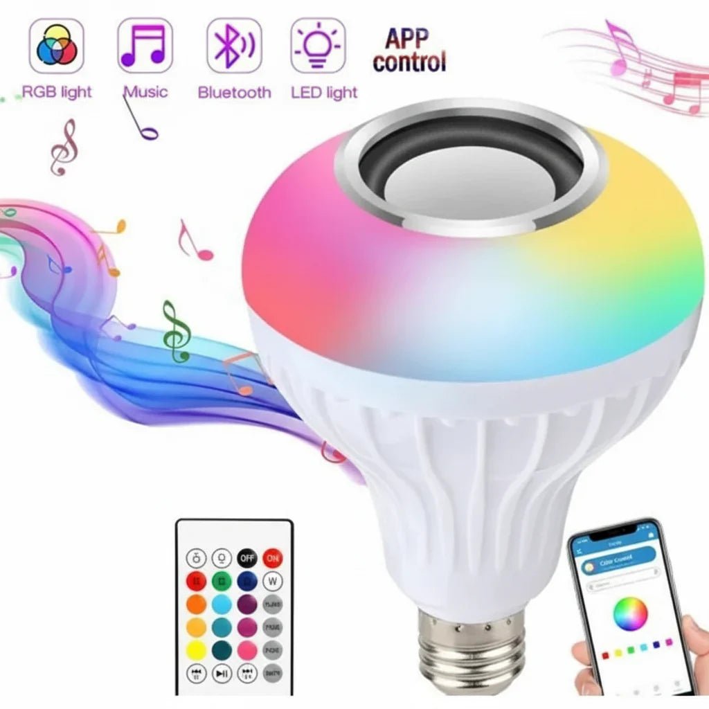 Smart LED RGB Bluetooth Speaker Bulb 12W E27 Multi Color Changing Light Bulb with Remote Control - Rumaisas