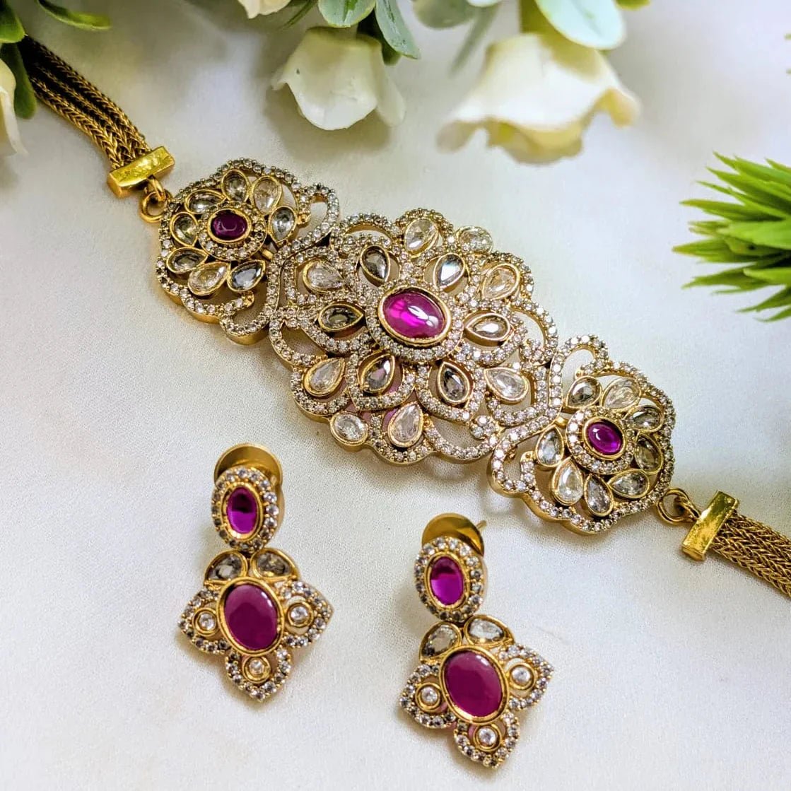 South Indian AD Jewelry Collection – Gold Plated High Quality Set - Rumaisas