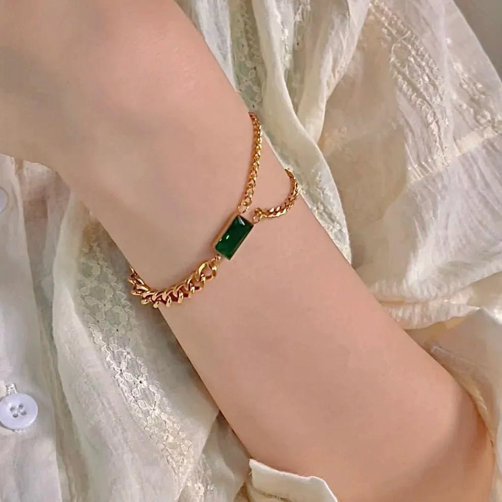 Stainless Steel Green Stone Bracelet - Rumaisas