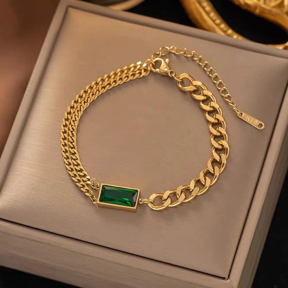 Stainless Steel Green Stone Bracelet - Rumaisas
