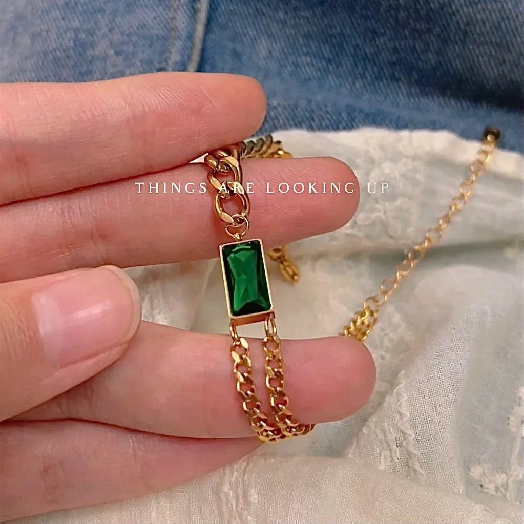 Stainless Steel Green Stone Bracelet - Rumaisas