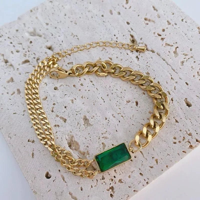 Stainless Steel Green Stone Bracelet - Rumaisas
