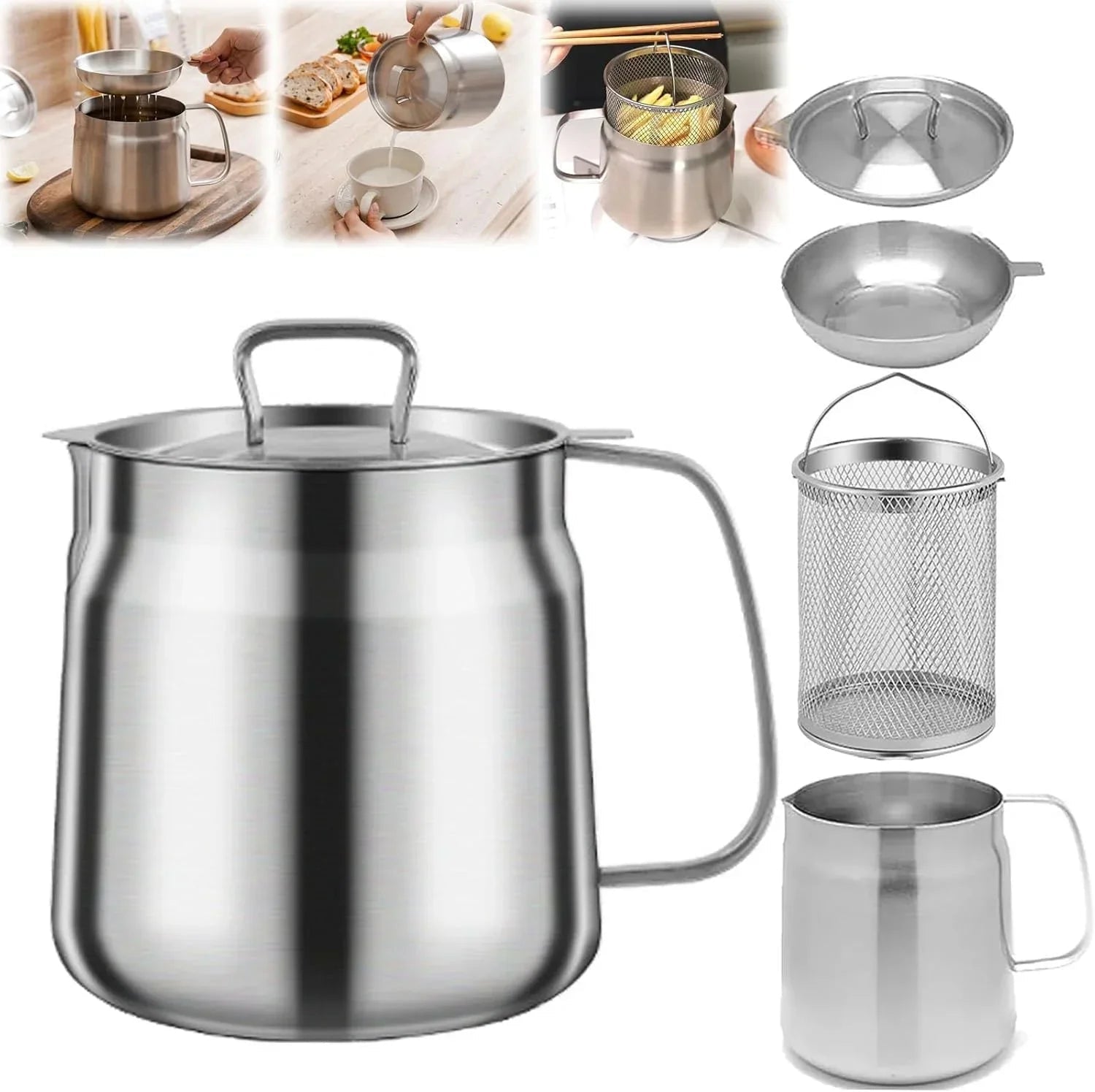 Stainless Steel Large Capacity Oil Filter Pot - Rumaisas