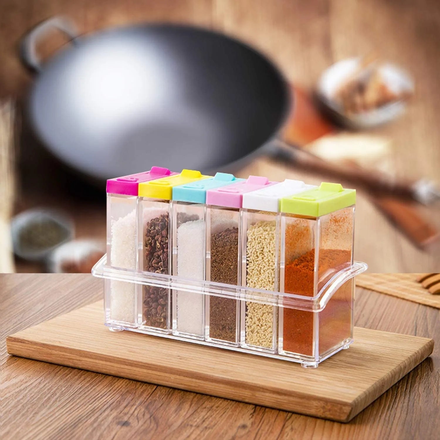 Transparent Spice Jar Colorful Lid Seasoning Box Set of 6pcs - Rumaisas