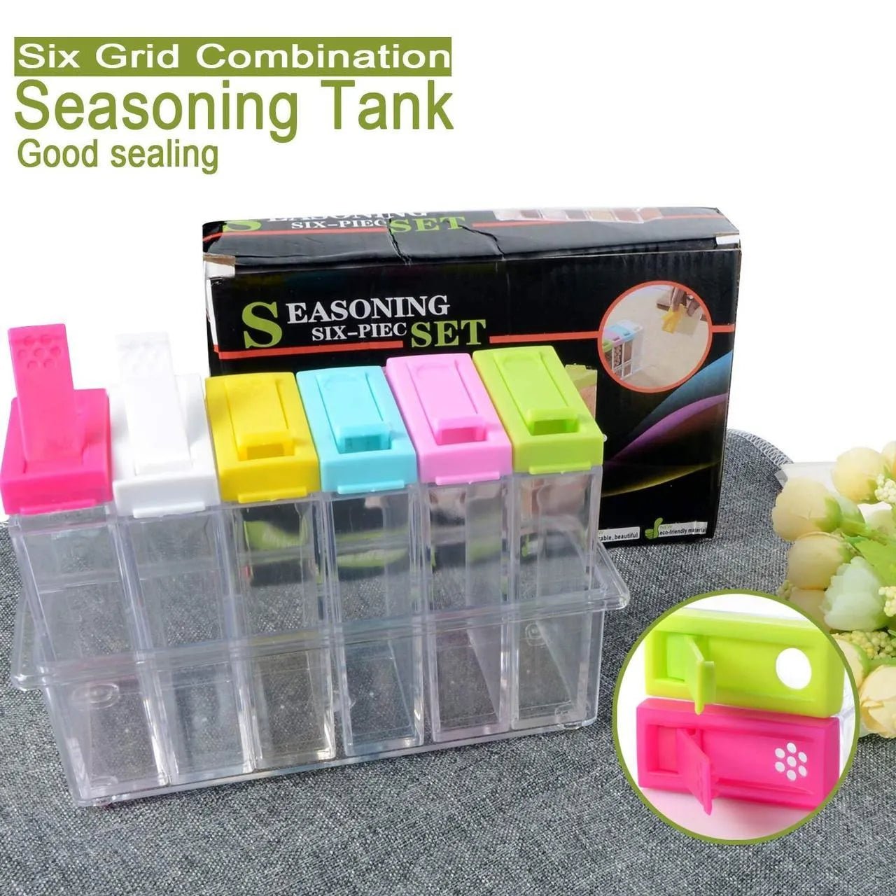 Transparent Spice Jar Colorful Lid Seasoning Box Set of 6pcs - Rumaisas
