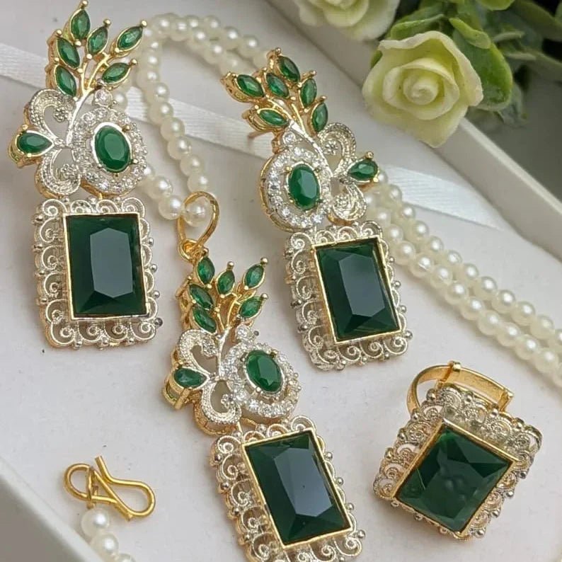 Zircon Combo Party Set – High Quality Rectangle Shape Jewelry - Rumaisas