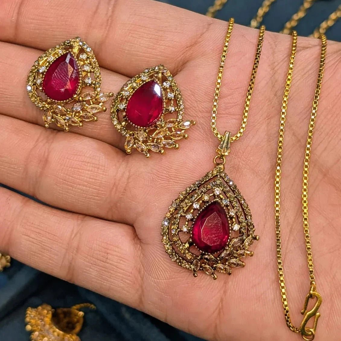 Zircon Locket Set – Locket & Earrings - Rumaisas