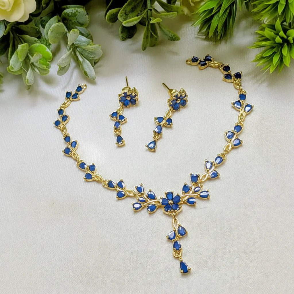 Zircon Necklace & Earring Set – AD Jewelry Collection in Gold Finish - Rumaisas