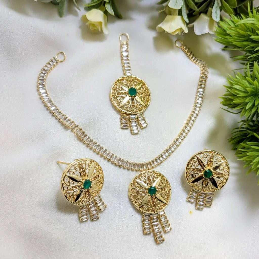 Zircon Round Shape Necklace Set – Elegant AD Jewelry - Rumaisas